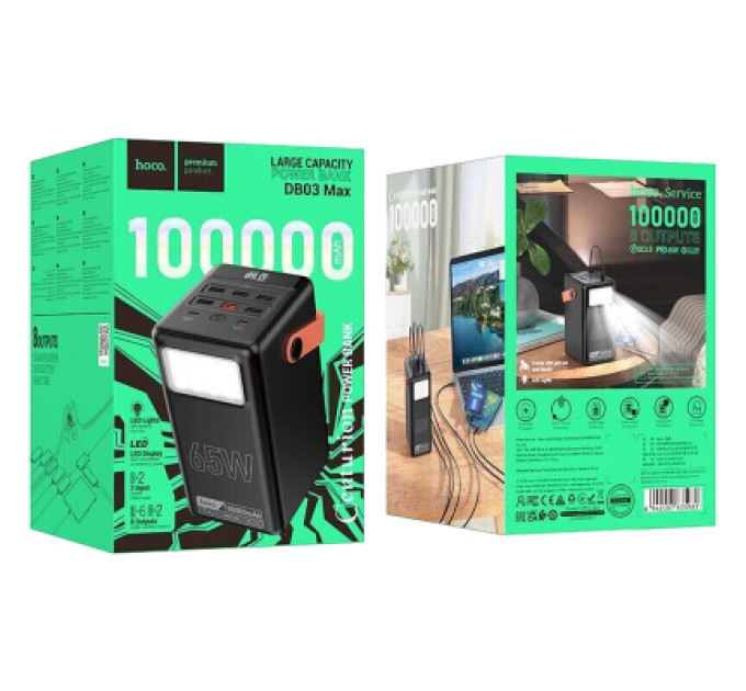 HOCO Батарея універсальна HOCO 100000mAh Max Centurion PD/65W, QC, LED Lamp, Black (DB03 / 714722)