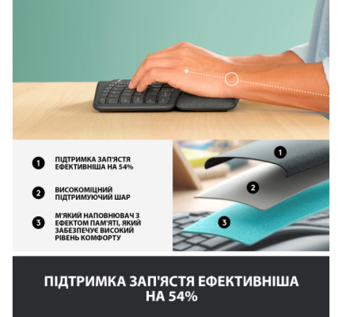 Logitech Клавіатура Logitech ERGO K860 for Business Bluetooth/Wireless UA Black (920-010352)