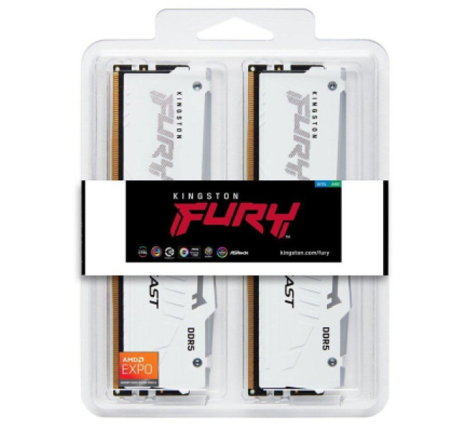 Kingston Fury (ex.HyperX) Модуль пам'яті для комп'ютера DDR5 64GB (2x32GB) 6000 MHz Beast White RGB EXPO Kingston Fury (ex.HyperX) (KF560C30BWEAK2-64)