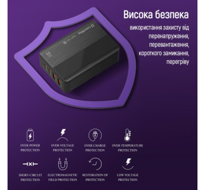 ColorWay Зарядний пристрій ColorWay Power Delivery (2USB-A + 2USB TYPE-C) (65W) black (CW-CHS040PD-BK)