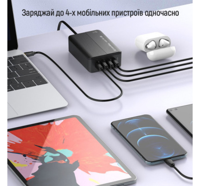 ColorWay Зарядний пристрій ColorWay Power Delivery (2USB-A + 2USB TYPE-C) (65W) black (CW-CHS040PD-BK)