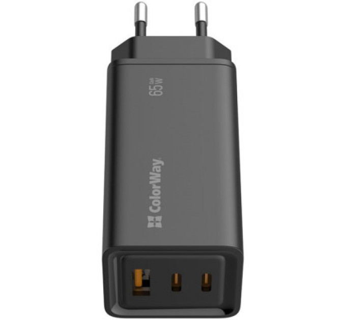 ColorWay Зарядний пристрій ColorWay GaN3 Pro Power Delivery (USB-A + 2 USB TYPE-C) (65W) (CW-CHS039PD-BK)