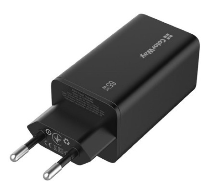 ColorWay Зарядний пристрій ColorWay GaN3 Pro Power Delivery (USB-A + 2 USB TYPE-C) (65W) (CW-CHS039PD-BK)