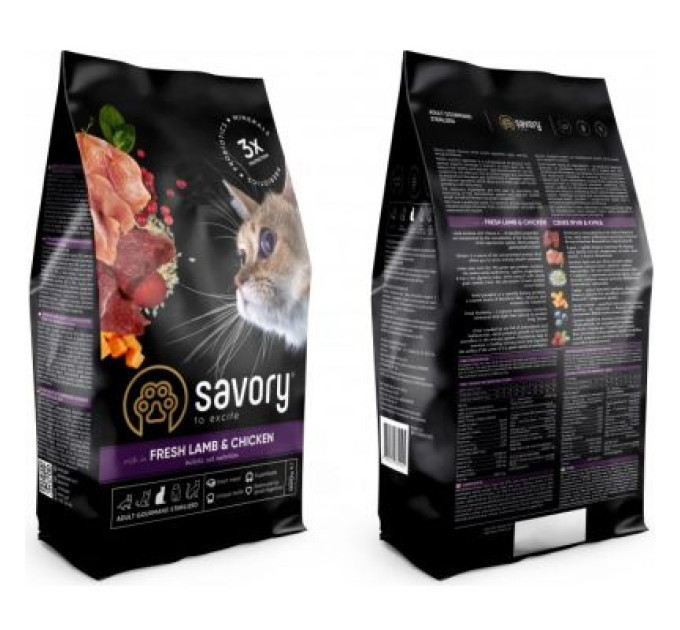 Savory Сухий корм для кішок Savory Adult Cat Steril Fresh Lamb and Chicken 400 г (4820232630105)