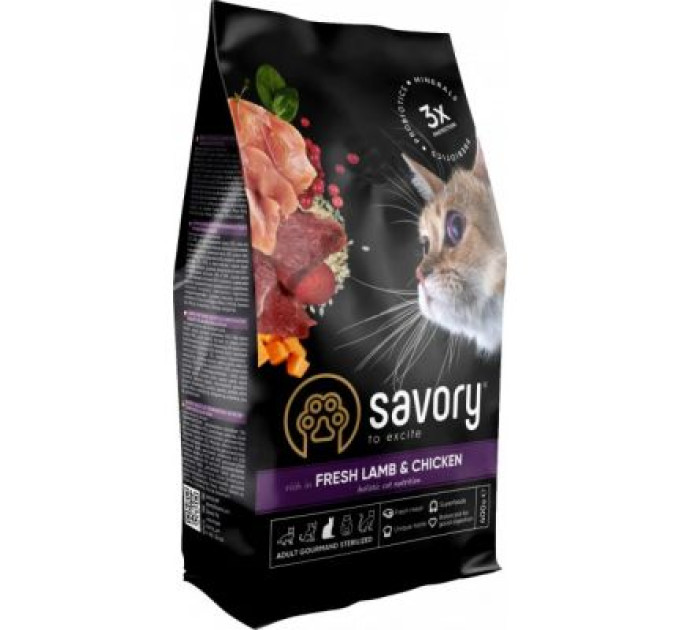 Savory Сухий корм для кішок Savory Adult Cat Steril Fresh Lamb and Chicken 400 г (4820232630105)