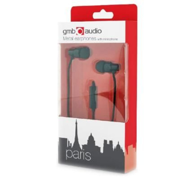 Gmb audio Вакуумні навушники з мікрофоном Gembird MHS-EP-CDG-B, металевий корпус, чорний колір