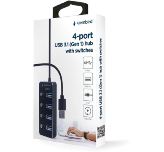 Gembird Хаб Gembird UHB-U3P4P-01 на 4 порти USB 3.0