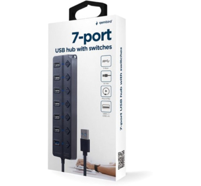 Gembird Хаб Gembird на 7 портiв (6хUSB2.0+1хUSB3.0) UHB-U3P1U2P6P-01, пластик, чорний