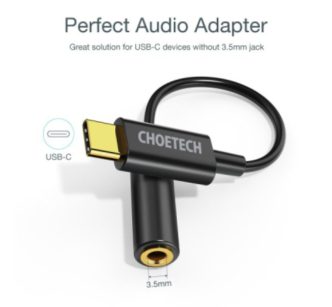 Choetech Адаптер Choetech AUX003-BK, Type-C - стерео-аудіо 3.5 mm