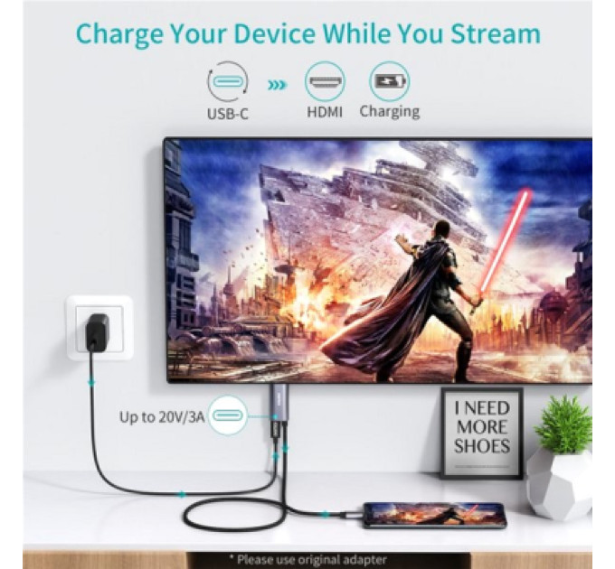 Choetech Кабель Choetech XCH-M180GY, USB-C на HDMI, 1.8м
