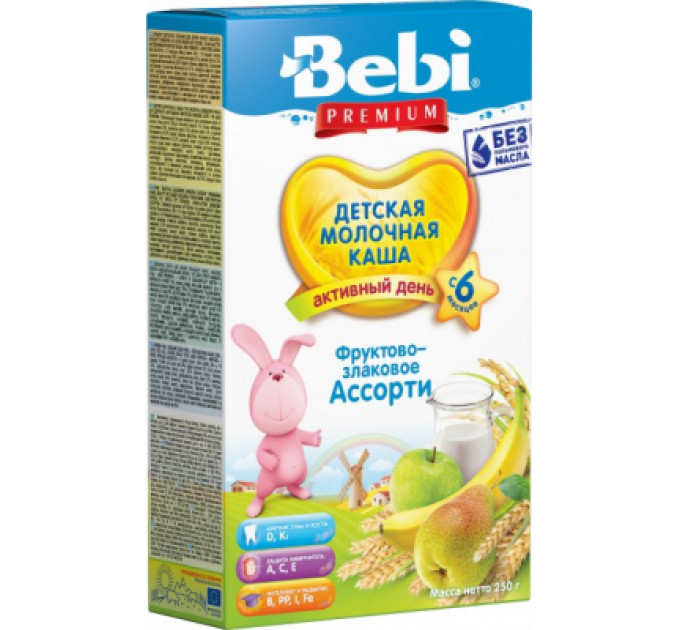 Bebi Дитяча каша Bebi Premium молочна Фруктово-злакове асорті +6 міс. 200 г (8606019654313)