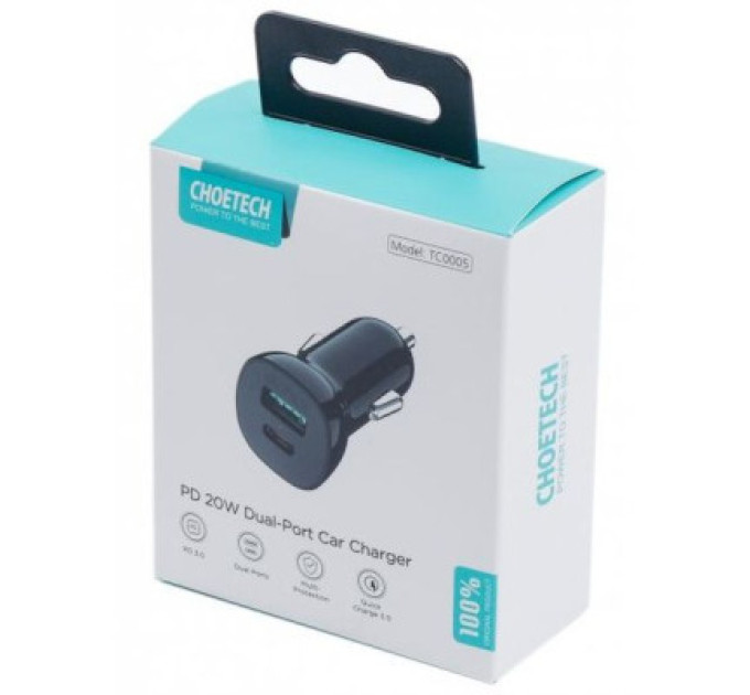 Choetech Автомобільне ЗУ TC0005-BK, 2 порти, 38Вт, QC3.0+PD, чорний