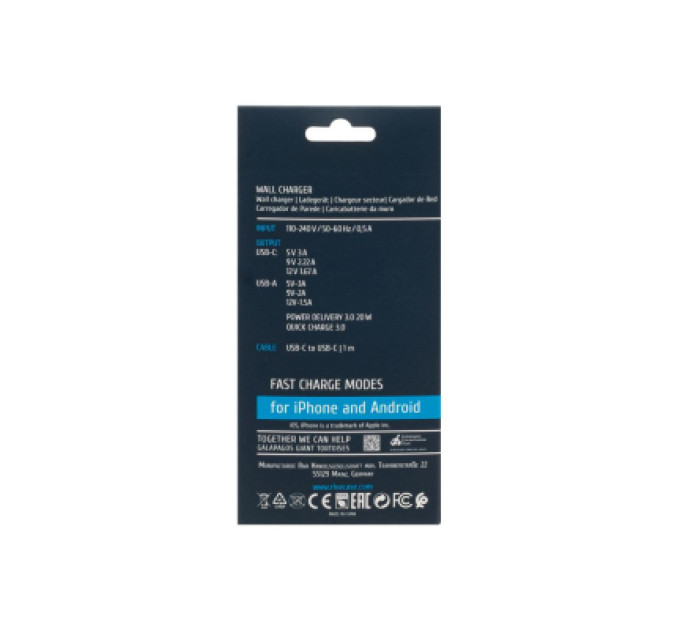 RivaCase Мережевий ЗП, RivaCase PS4102 WD4, PD 20W+QC3.0, білий