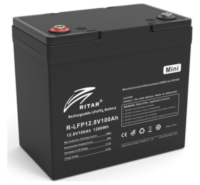Ritar Акумуляторна електрична батарея літієва Ritar R-LFP12.8V100AH-MINI