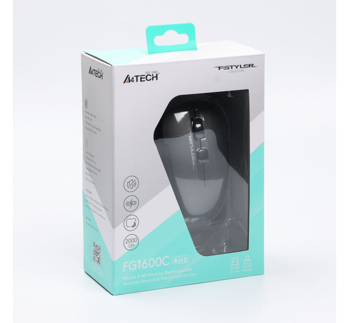 A4Tech Комплект бездротовий клавіатура цифрова з мишою A4Tech Fstyler FG1600C Air2 (Grey), сірий колір