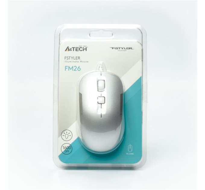 A4Tech Миша A4Tech Fstyler FM26 (Icy White),  USB, колір сірий+білий