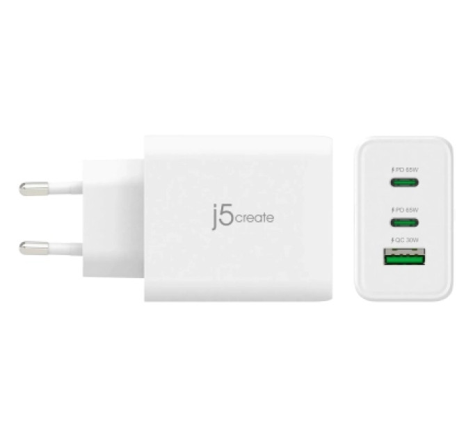 J5create Зарядний пристрій J5create JUP3365E-EN ,1 USB-A / 2 USB-С