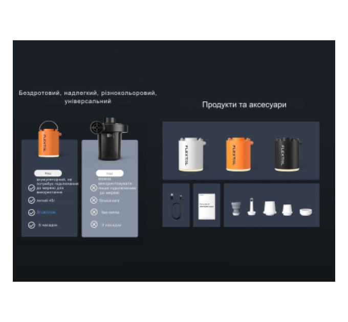 Flextail Насос для надувних меблів Flextail Tiny Pump Х з функцією ліхтаря, помаранчевий (6975755964379)