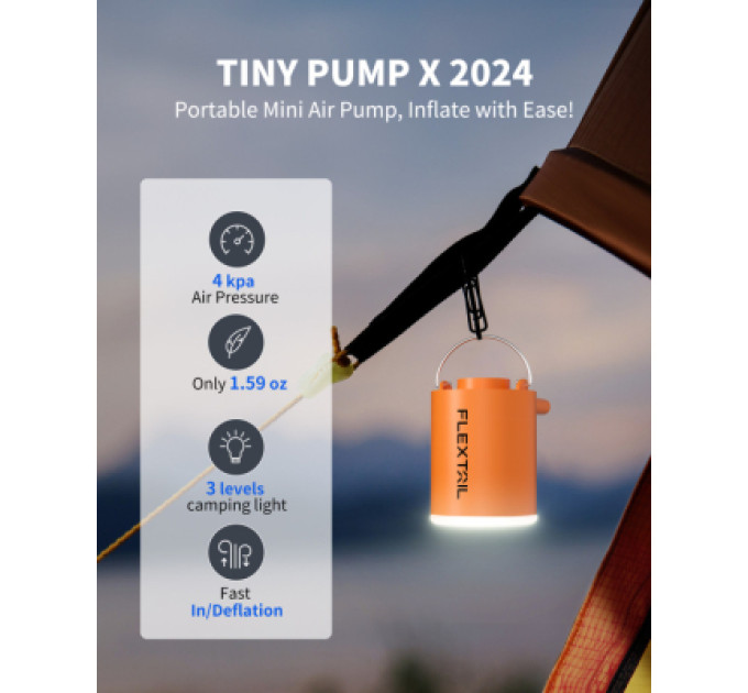 Flextail Насос для надувних меблів Flextail Tiny Pump Х з функцією ліхтаря, помаранчевий (6975755964379)