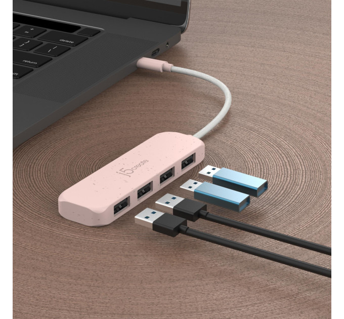 J5create Хаб J5create JCH341ER-N USB-C на 4 USB-A, Червоний