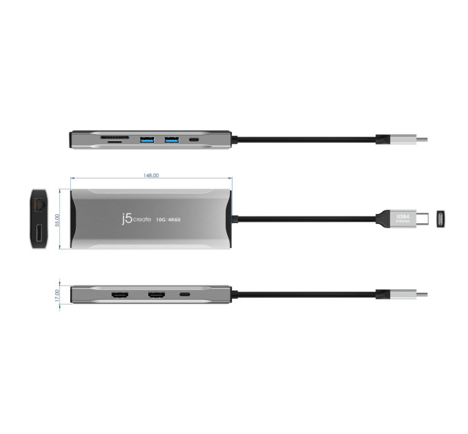 J5create Багатопортовий мультиадаптер J5create JCD397-N, USB Type-C 9-в-1