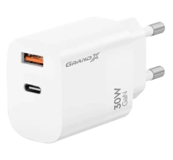 Grand-X Зарядний пристрій Grand-X 1xUSB-C + 1xUSB QC3.0 36W white (CH-360W)
