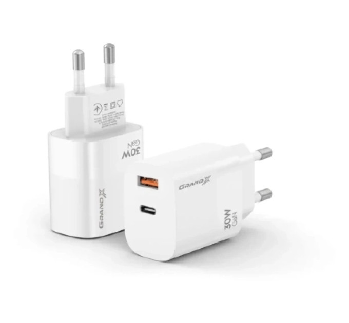 Grand-X Зарядний пристрій Grand-X 1xUSB-C + 1xUSB QC3.0 36W white (CH-360W)