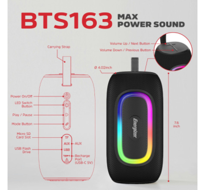 Energizer Акустична система Energizer BTS163 Black (BTS163)