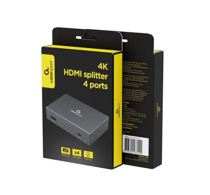 Cablexpert Розгалужувач HDMI сигналу Cablexpert DSP-HDMI4K-4P-01, на 4 порти HDMI v. 1.4