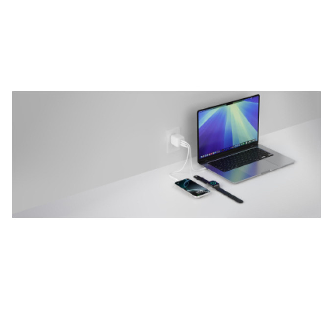 Belkin Зарядний пристрій Belkin 2xUSB-C + 1xUSB PD70W PPS GaN white (WCH018HQWH)