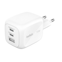 Зарядний пристрій Belkin 2xUSB-C + 1xUSB PD70W PPS GaN white (WCH018HQWH)