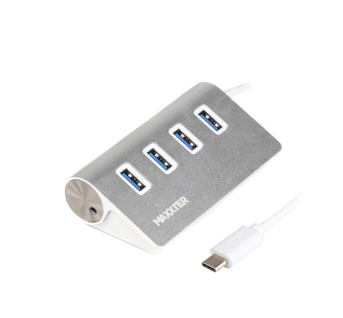 Maxxter Хаб USB 3.0 Type-С HU3С-4P-01 на 4 порти, метал, сріблястий