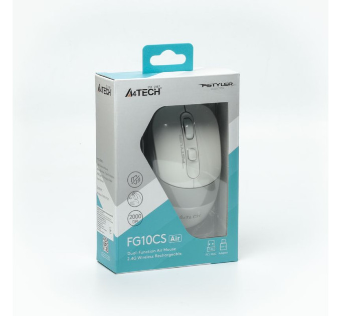 A4Tech Миша бездротова A4Tech Fstyler FG10CS Air2 (Grayish White),  USB, колір білий+сірий