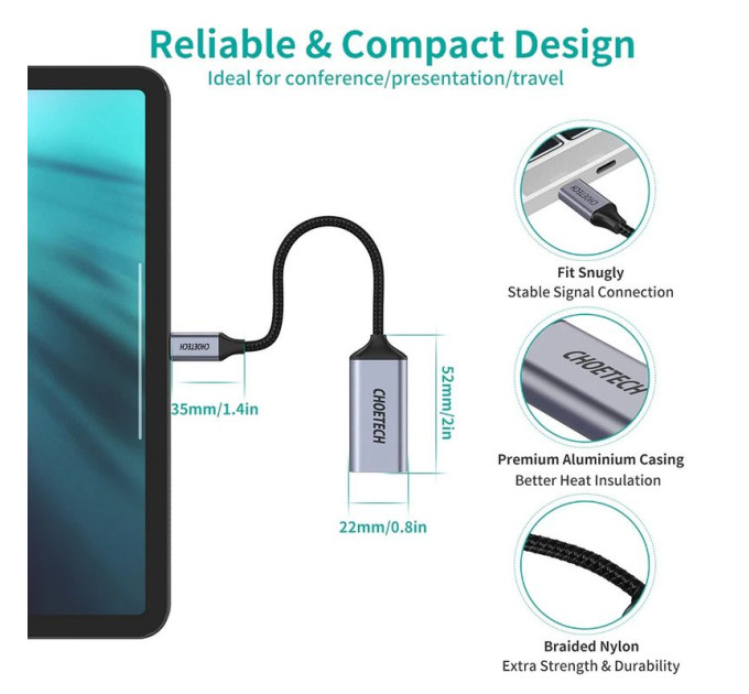 Choetech Адаптер-перехідник USB Type-C на DP Choetech HUB-H11-GY-V2