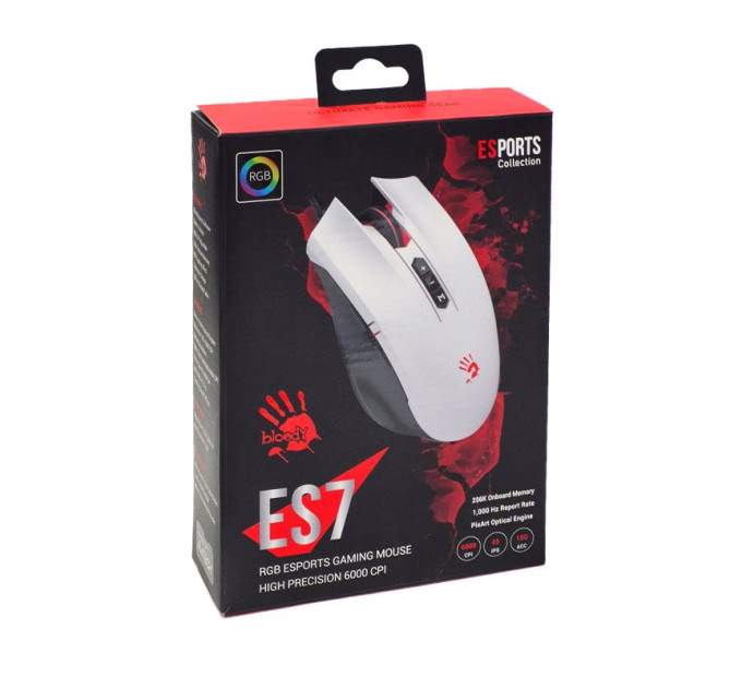 Bloody Миша ігрова A4Tech ES7 (Panda White), чорно-біла