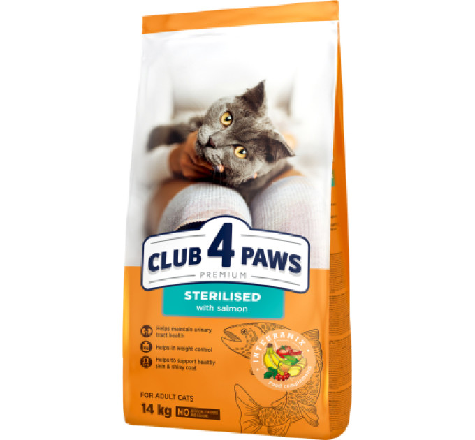 Сухий корм для кішок Club 4 Paws Premium для дорослих стерилізованих з лососем 14 кг (4820215369497)