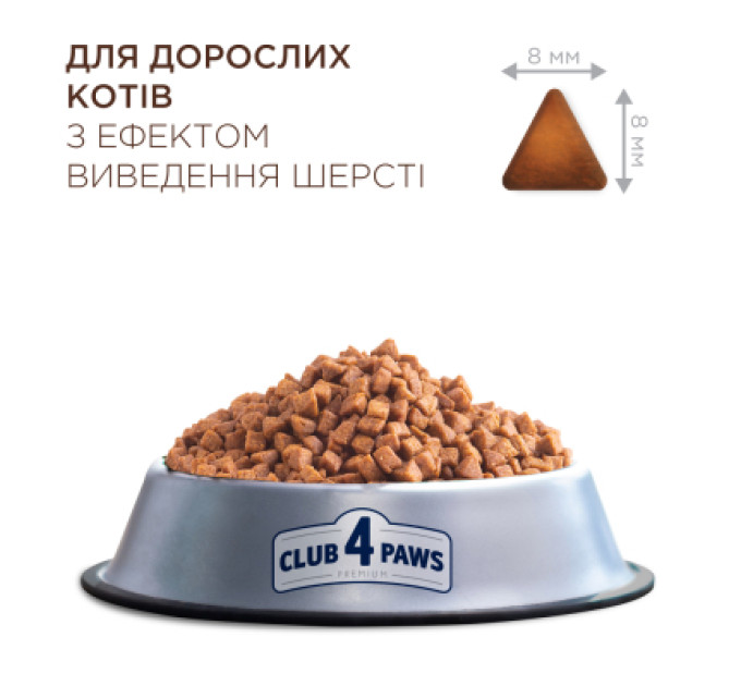 Сухий корм для кішок Club 4 Paws Premium з ефектом виведення вовни 2 кг (4820215369428)