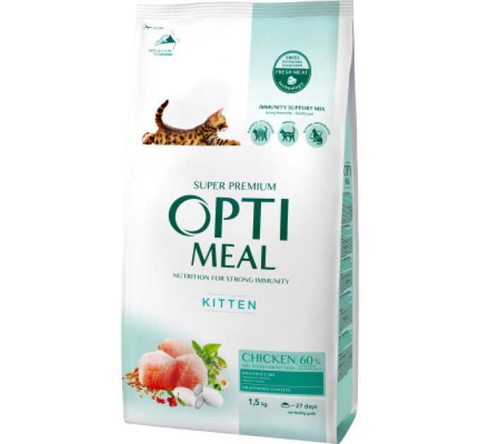 Сухий корм для кішок Optimeal для кошенят зі смаком курки 1.5 кг (4820215369664)