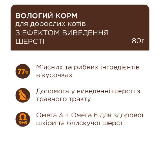 Вологий корм для кішок Club 4 Paws з ефектом виведення шерсті 80 г (4820215369299)