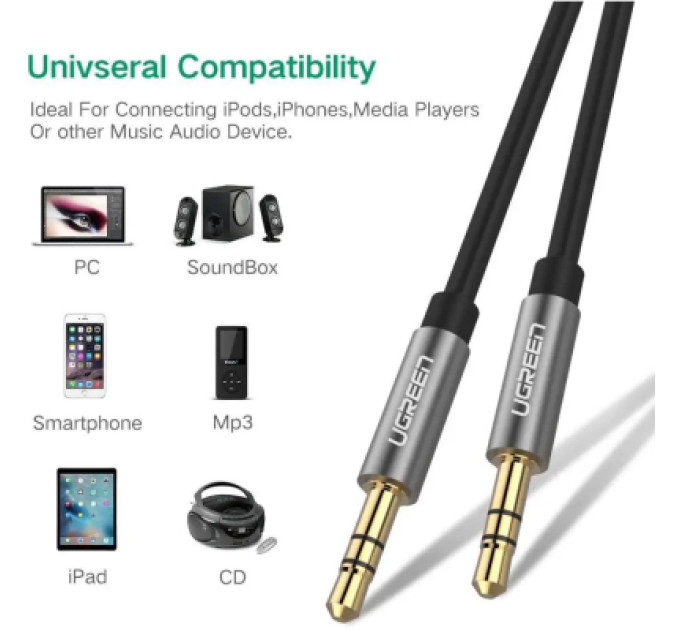 Ugreen Кабель мультимедійний 3.5mm M to 3.5mm M 1.5m AV119 black Ugreen (10734)