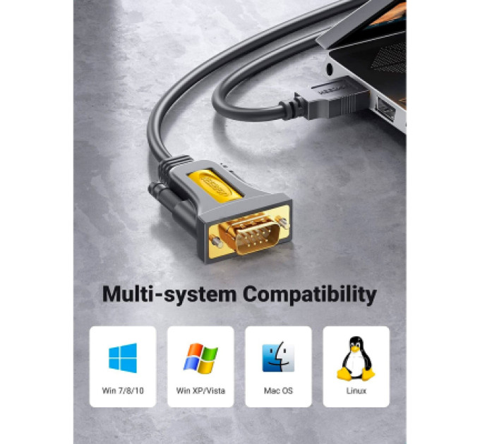 Кабель для передачі даних USB to COM M 2.0m DB9 RS-232 CR104 black Ugreen (20222)