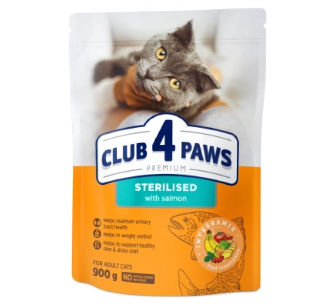 Club 4 Paws Сухий корм для кішок Club 4 Paws Преміум Sterilised з лососем 900 г (4820269144804)