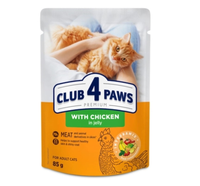 Вологий корм для кішок Club 4 Paws з куркою в желе 85 г (4820269143623)