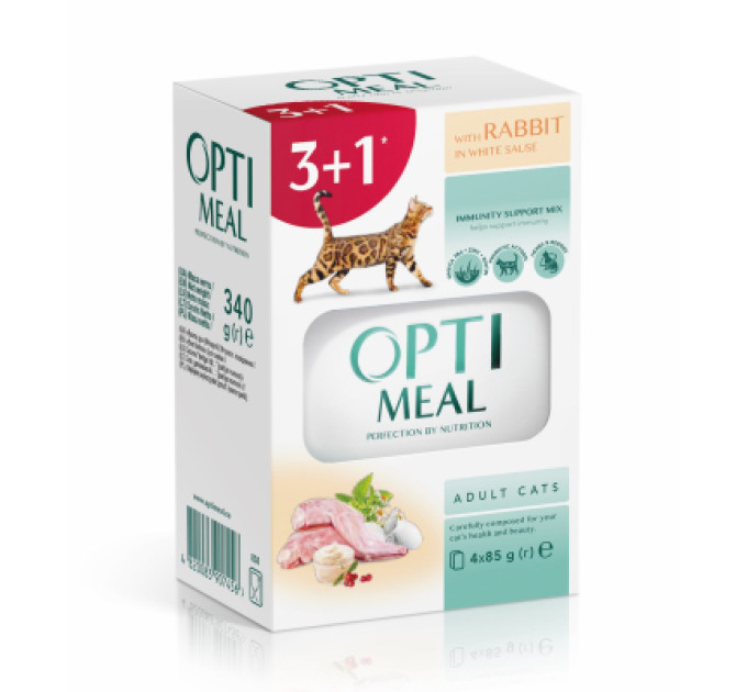 Optimeal Вологий корм для кішок Optimeal з кроликом в білому соусі 4x85 г (4820083907456)