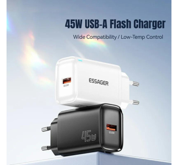 Essager Зарядний пристрій Essager USB-A QC3.0 45W black (ECT45W-RPB01-Z)