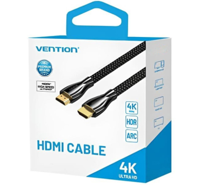 Кабель мультимедійний HDMI M to HDMI M 0.5m V2.0 4K60Hz braided zinc alloy black Vention (ALMBD)