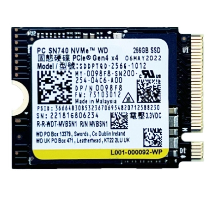 WD Накопичувач SSD M.2 2230 256GB SN740 WD (SDDPTQD-256G)