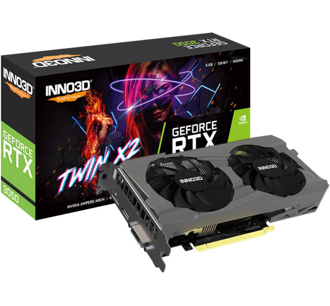 Inno3D Вiдеокарта GF RTX 3050 6GB GDDR6 Twin X2 V2 Inno3D (N30502-06D6-1880VA60)