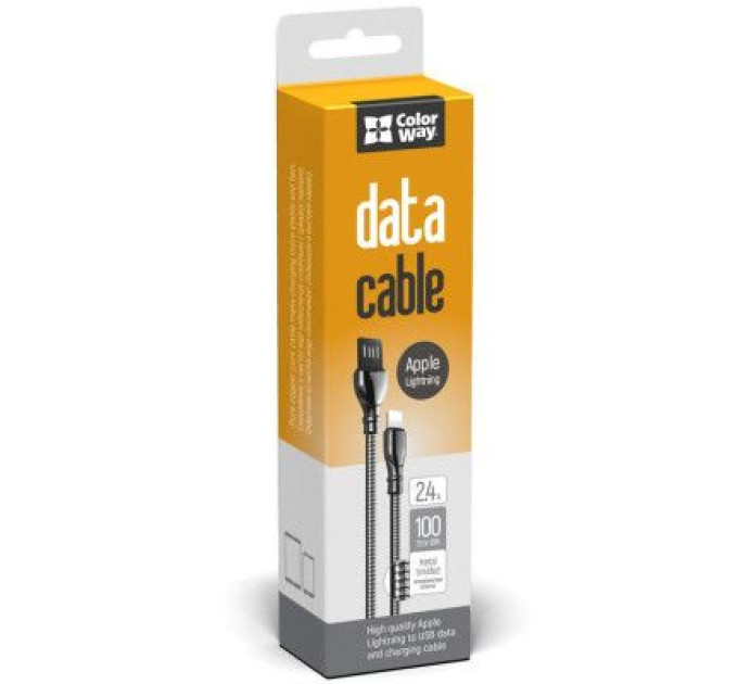 ColorWay Дата кабель USB 2.0 AM to Lightning 1.0m metal spring black ColorWay (CW-CBUL013-BK)