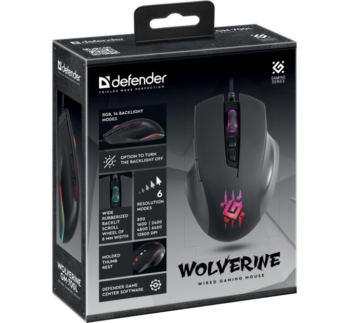 Defender Мишка Defender Wolverine GM-700L RGB USB Black (52700)